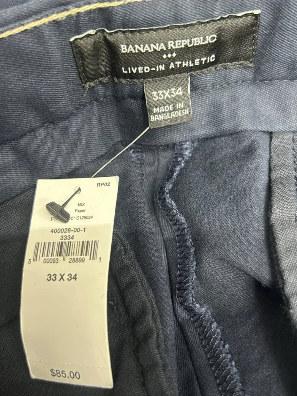 Banana Republic Lived-In Chino Athletic Fit Pants 33x34 Navy Blue (fits 34Wx33L)